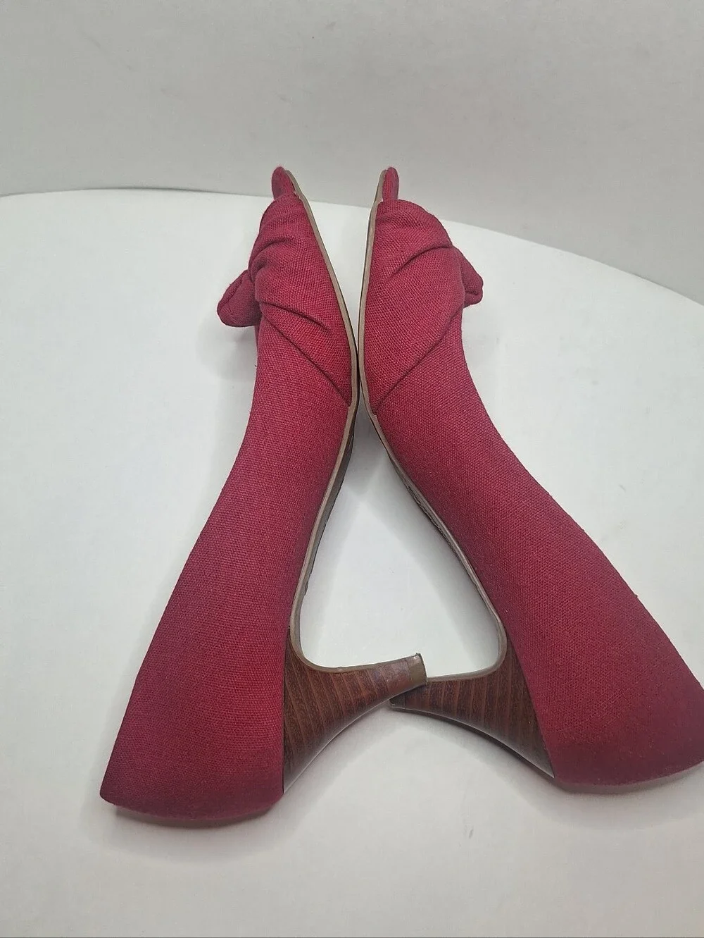 American Eagle Women Red Canvas Peep Open Toe Bow Shoe Size 6.5M